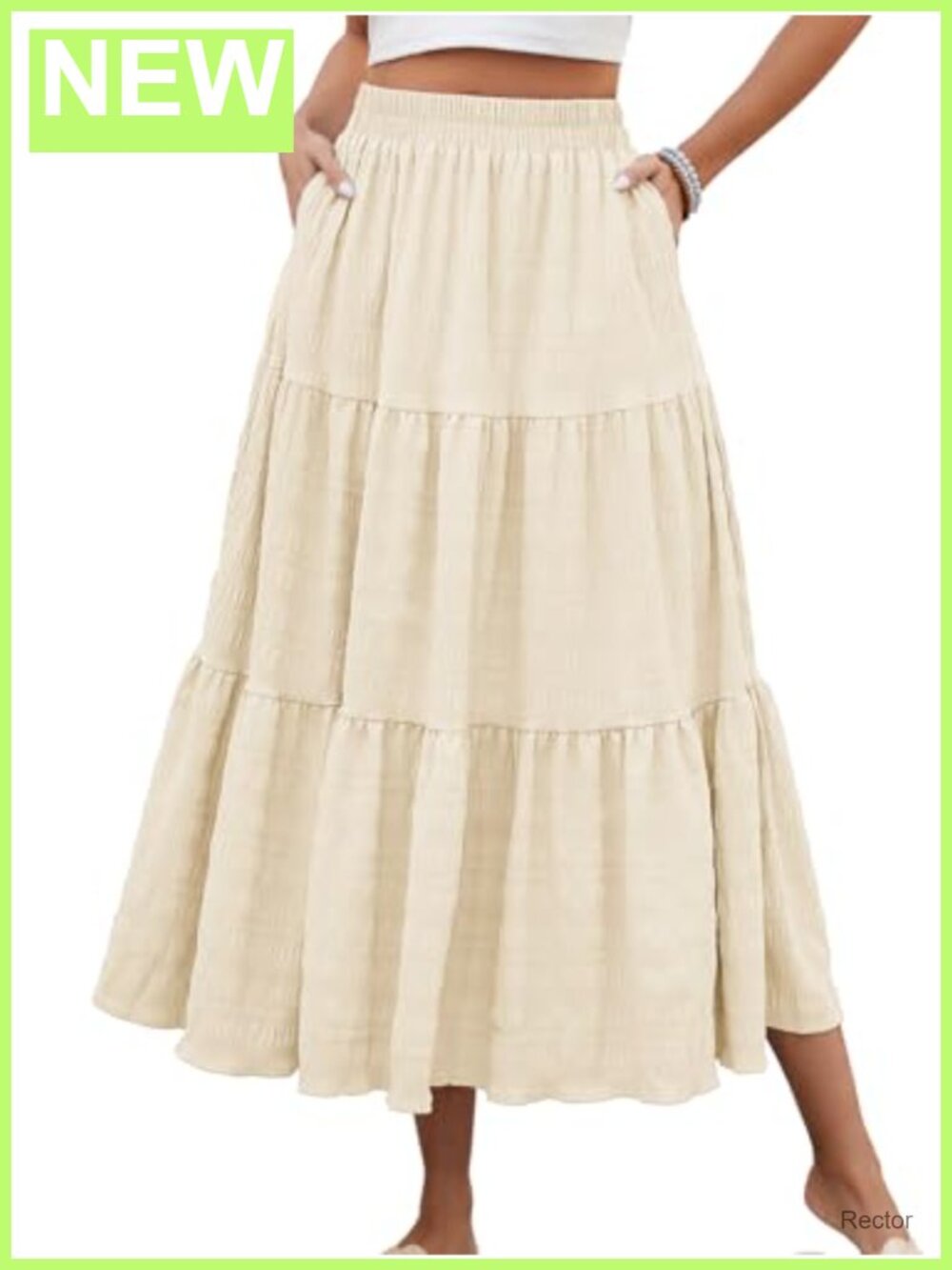 Women's Tiered Maxi Skirt Elastic Waist A-Line Long Flowy with Pockets